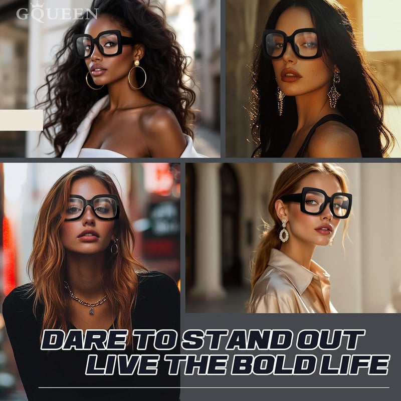 GQUEEN Oversized Fake Glasses Women Men Retro Thick Big Square Frame Clear Lens UV400 Protection Fashion Eyeglasses - Image 2
